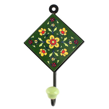 Forest Green Tiny Flower Ceramic Tile Hook Online